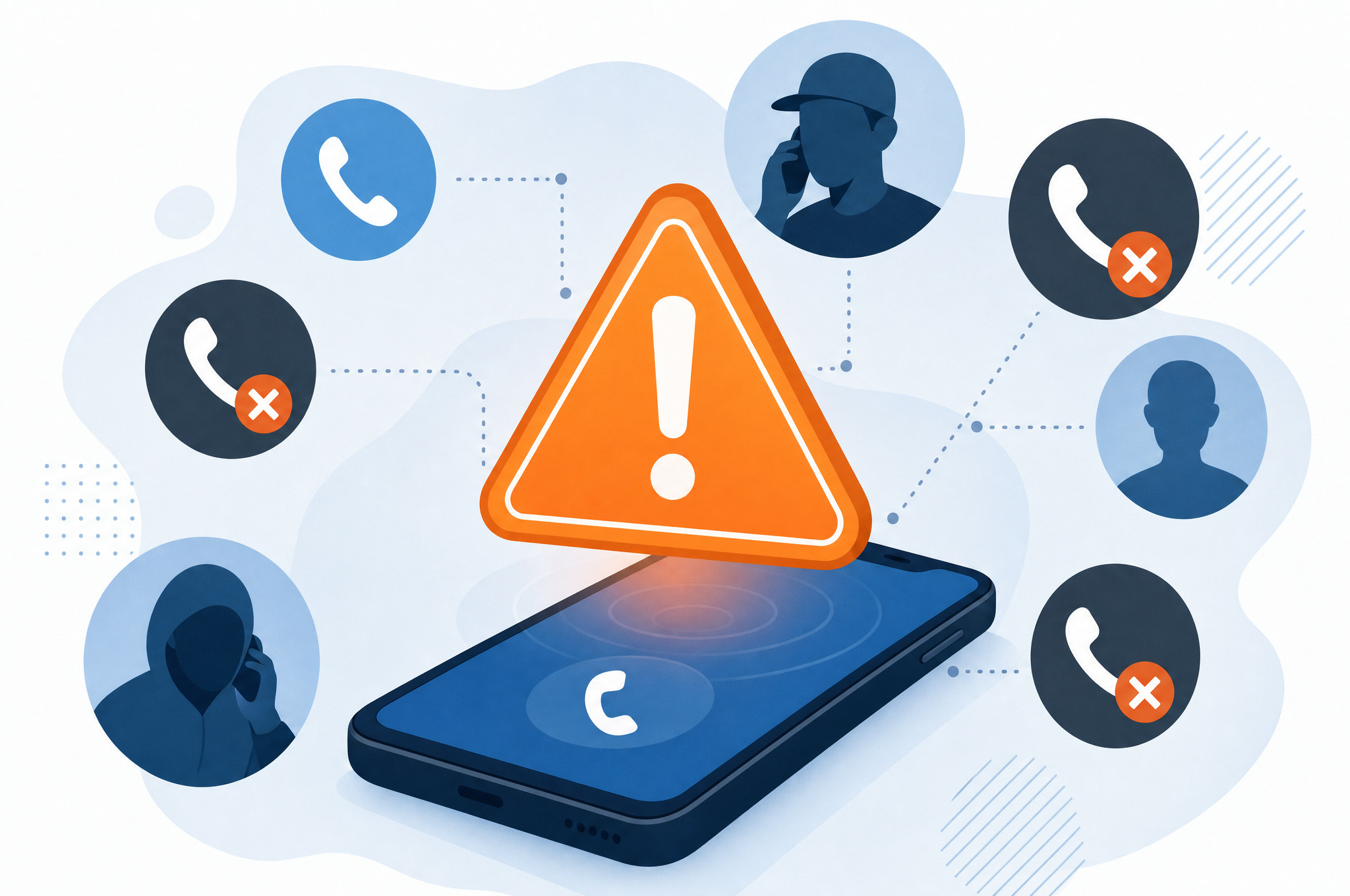 Illustration of phone scam warning and fake customer service numbers